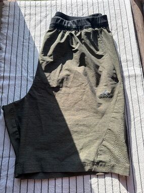 adidas Olive Green Athletic Shorts with Black Waistband
